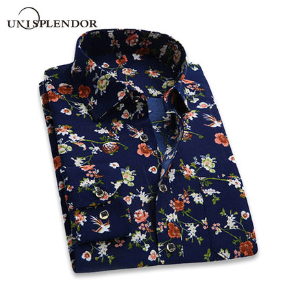 2019 Retro Floral impreso hombre Casual de moda clásico de los hombres vestido de camisa transpirable de los hombres de manga larga ropa de marca YN552