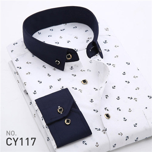 2019 Retro Floral impreso hombre Casual de moda clásico de los hombres vestido de camisa transpirable de los hombres de manga larga ropa de marca YN552