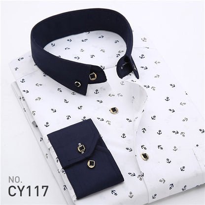 2019 Retro Floral impreso hombre Casual de moda clásico de los hombres vestido de camisa transpirable de los hombres de manga larga ropa de marca YN552