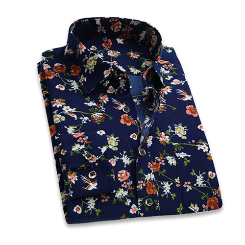 2019 Retro Floral impreso hombre Casual de moda clásico de los hombres vestido de camisa transpirable de los hombres de manga larga ropa de marca YN552
