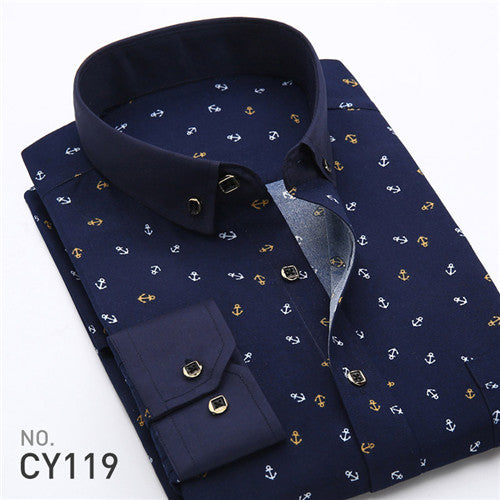 2019 Retro Floral impreso hombre Casual de moda clásico de los hombres vestido de camisa transpirable de los hombres de manga larga ropa de marca YN552