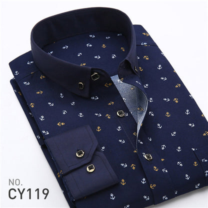 2019 Retro Floral impreso hombre Casual de moda clásico de los hombres vestido de camisa transpirable de los hombres de manga larga ropa de marca YN552