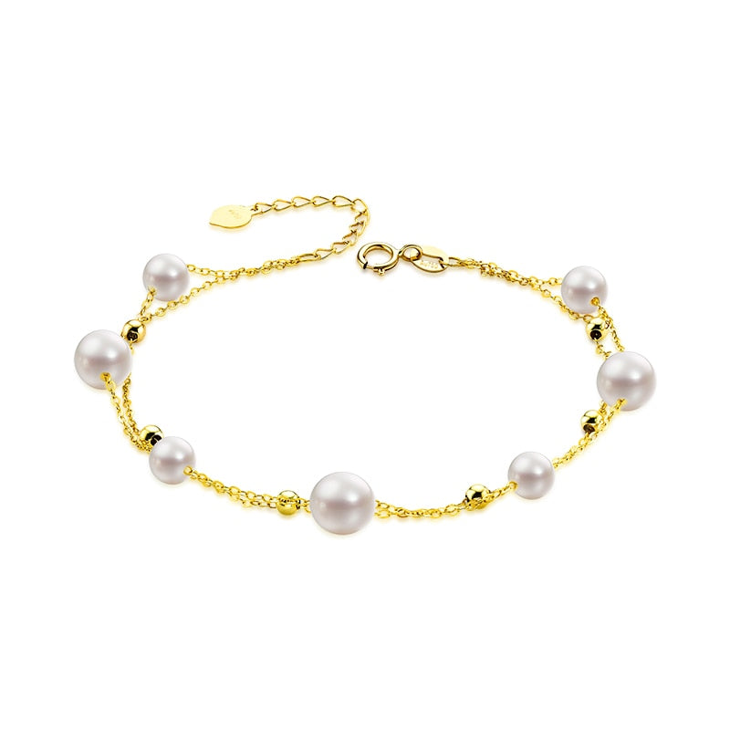 AINUOSHI 18K Yellow Gold Natural Cultured Freshwater Pearl Bracelet Female Elegant Pearl Pulsera Bracelet Jewelry Christmas Gift