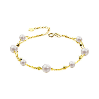 AINUOSHI 18K Yellow Gold Natural Cultured Freshwater Pearl Bracelet Female Elegant Pearl Pulsera Bracelet Jewelry Christmas Gift