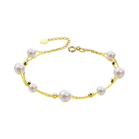 AINUOSHI 18K Yellow Gold Natural Cultured Freshwater Pearl Bracelet Female Elegant Pearl Pulsera Bracelet Jewelry Christmas Gift - testanother