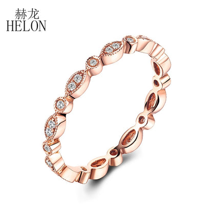 HELON Fine Diamonds Band Solid 14K Rose Gold Pave Bezel Setting Natural Diamond Wedding Ring Art Deco Antique Anniversary BAND - testanother