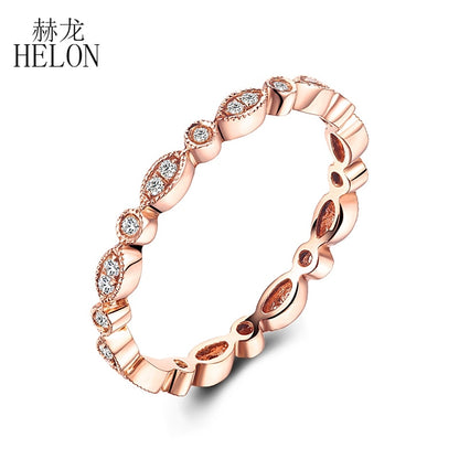 HELON Fine Diamonds Band Solid 14K Rose Gold Pave Bezel Setting Natural Diamond Wedding Ring Art Deco Antique Anniversary BAND