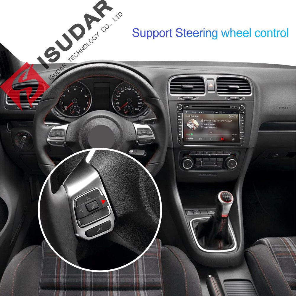 Isudar Car Multimedia player Android 9 GPS 2 Din Car Radio Audio Auto For VW/Volkswagen/POLO/PASSAT/Golf 8 Cores RAM 4G 64G DVR