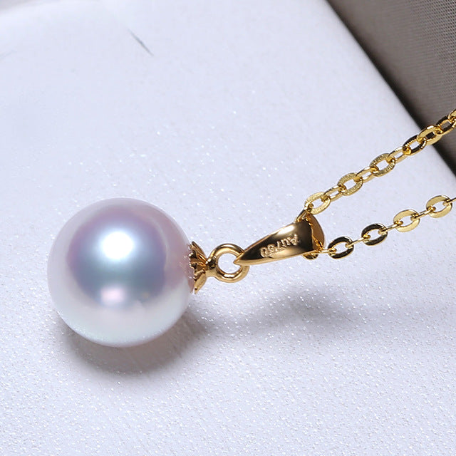 [YS] Simple Design 18k Pendant 7-9mm Natural Seawater Original Japanese Akoya Pearl Pendant Necklace