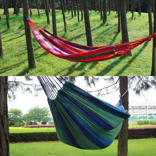 Portable Hammock Outdoor Garden Hammock Hanging Bed for Home Travel Camping Hiking Swing Canvas Stripe Hammock Red - testanother