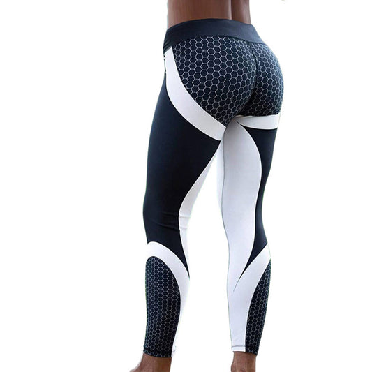 Hayoha Mesh Pattern Print Leggings fitness Leggings For Women Sporting Workout Leggins Elastic Slim Black White Pants - testanother