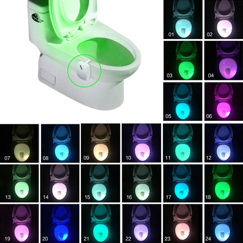 Bathroom Toilet Nightlight LED Body Motion Activated On/Off Seat Sensor Lamp 8/24Colors  PIR Toilet Night Light lamp