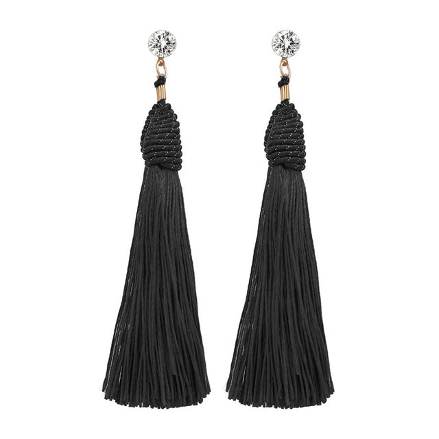 AY Fashion Tassel Flower Drop Jewelry Set For Women Black Color Long Necklace Pendant Crystal Earrings Wedding Jewelry Gift