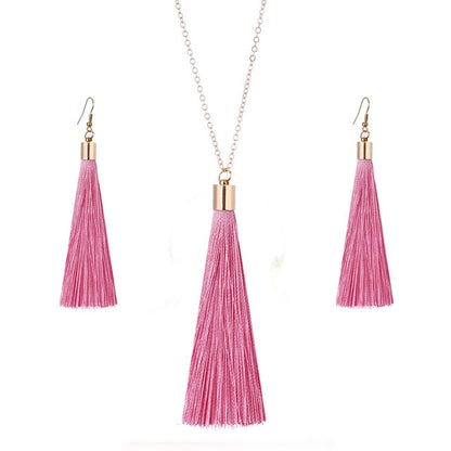 European Exaggerated Jewelry Set Ethnic Boho Long Tassel Drop Earrings Necklace Women Fashion Punk Fringed Pendant Chain Collar