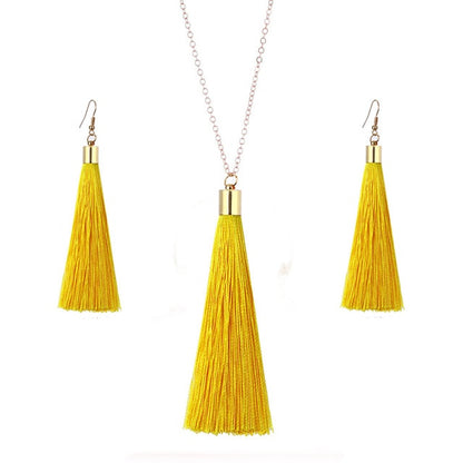 European Exaggerated Jewelry Set Ethnic Boho Long Tassel Drop Earrings Necklace Women Fashion Punk Fringed Pendant Chain Collar
