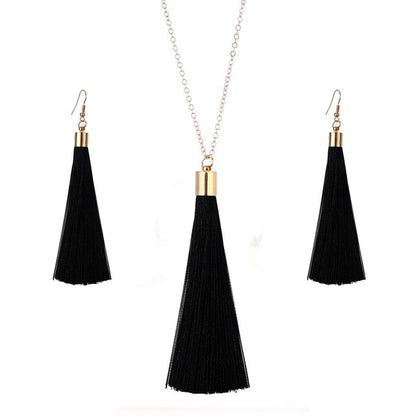 European Exaggerated Jewelry Set Ethnic Boho Long Tassel Drop Earrings Necklace Women Fashion Punk Fringed Pendant Chain Collar