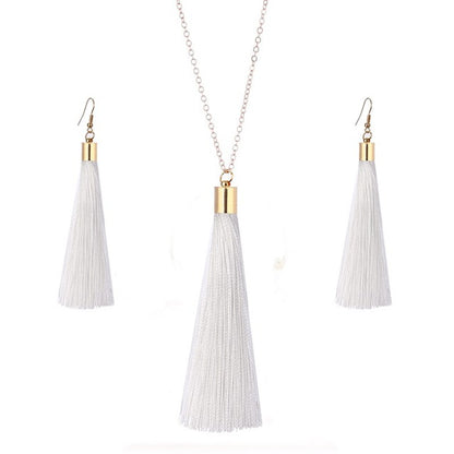 European Exaggerated Jewelry Set Ethnic Boho Long Tassel Drop Earrings Necklace Women Fashion Punk Fringed Pendant Chain Collar