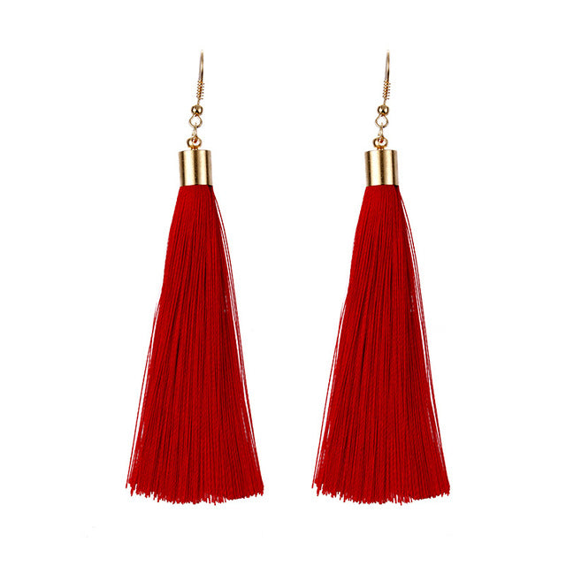European Exaggerated Jewelry Set Ethnic Boho Long Tassel Drop Earrings Necklace Women Fashion Punk Fringed Pendant Chain Collar