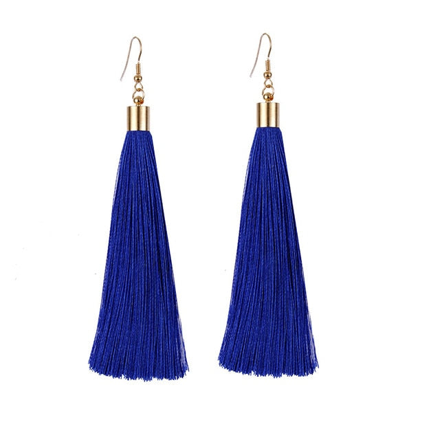European Exaggerated Jewelry Set Ethnic Boho Long Tassel Drop Earrings Necklace Women Fashion Punk Fringed Pendant Chain Collar