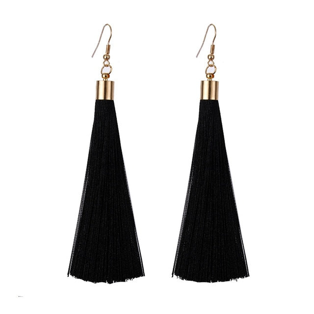 European Exaggerated Jewelry Set Ethnic Boho Long Tassel Drop Earrings Necklace Women Fashion Punk Fringed Pendant Chain Collar