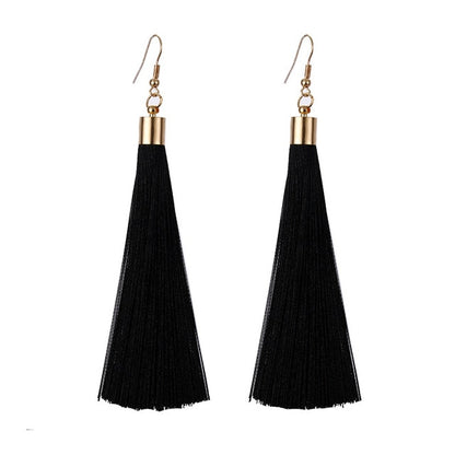 European Exaggerated Jewelry Set Ethnic Boho Long Tassel Drop Earrings Necklace Women Fashion Punk Fringed Pendant Chain Collar