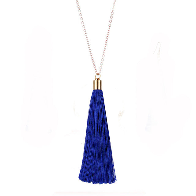 European Exaggerated Jewelry Set Ethnic Boho Long Tassel Drop Earrings Necklace Women Fashion Punk Fringed Pendant Chain Collar