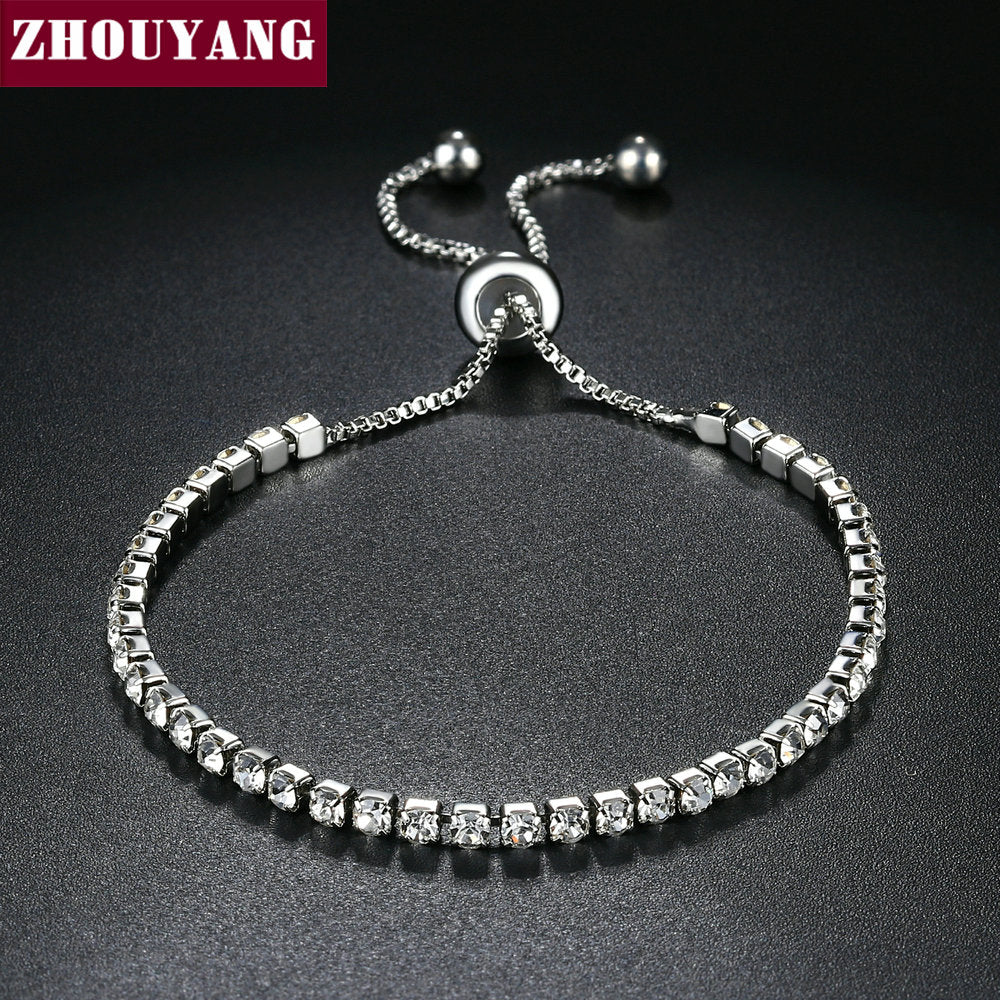 ZHOUYANG Bracelet For Women Luxury Style 4 Color 4 Claws Mosaic Cubic Zirconia Silver Color Fashion Jewelry Wholesale Gift H095