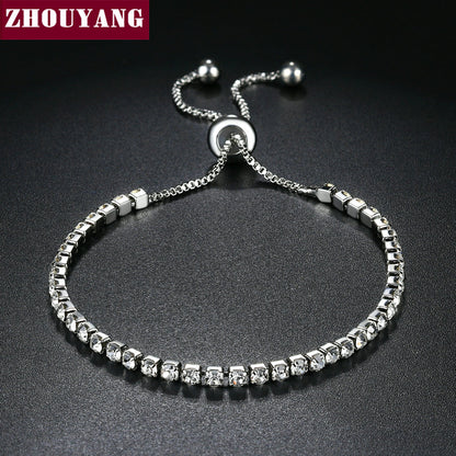 ZHOUYANG Bracelet For Women Luxury Style 4 Color 4 Claws Mosaic Cubic Zirconia Silver Color Fashion Jewelry Wholesale Gift H095
