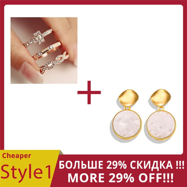 AY 3Pcs/Set Fashion Geometry Intersect Crystal Rings Set For Women Girls Engagement Wedding Rings Female Party Jewelry Gifts
