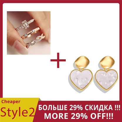 AY 3Pcs/Set Fashion Geometry Intersect Crystal Rings Set For Women Girls Engagement Wedding Rings Female Party Jewelry Gifts