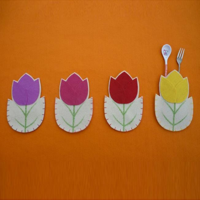 4pc Easter Decoration tableware Case Silverware Holders Pockets Dinner Decor