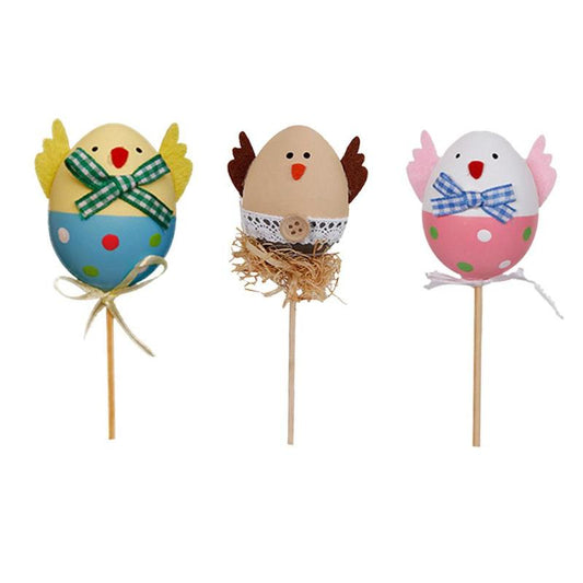 1PCS Funny Chick Design Plastic Coloring Painted Easter Eggs With Sticks Kids Gifts Toys For Christmas Easter Home Party Favors - testanother