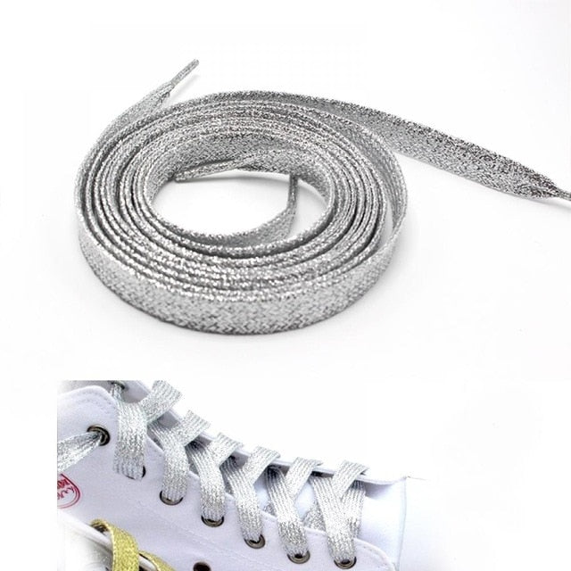 Colorful man women Shoelaces of sneakers Metallic Glitter Shiny gold shoelace silver Flat shoe laces sports running shoe lacing