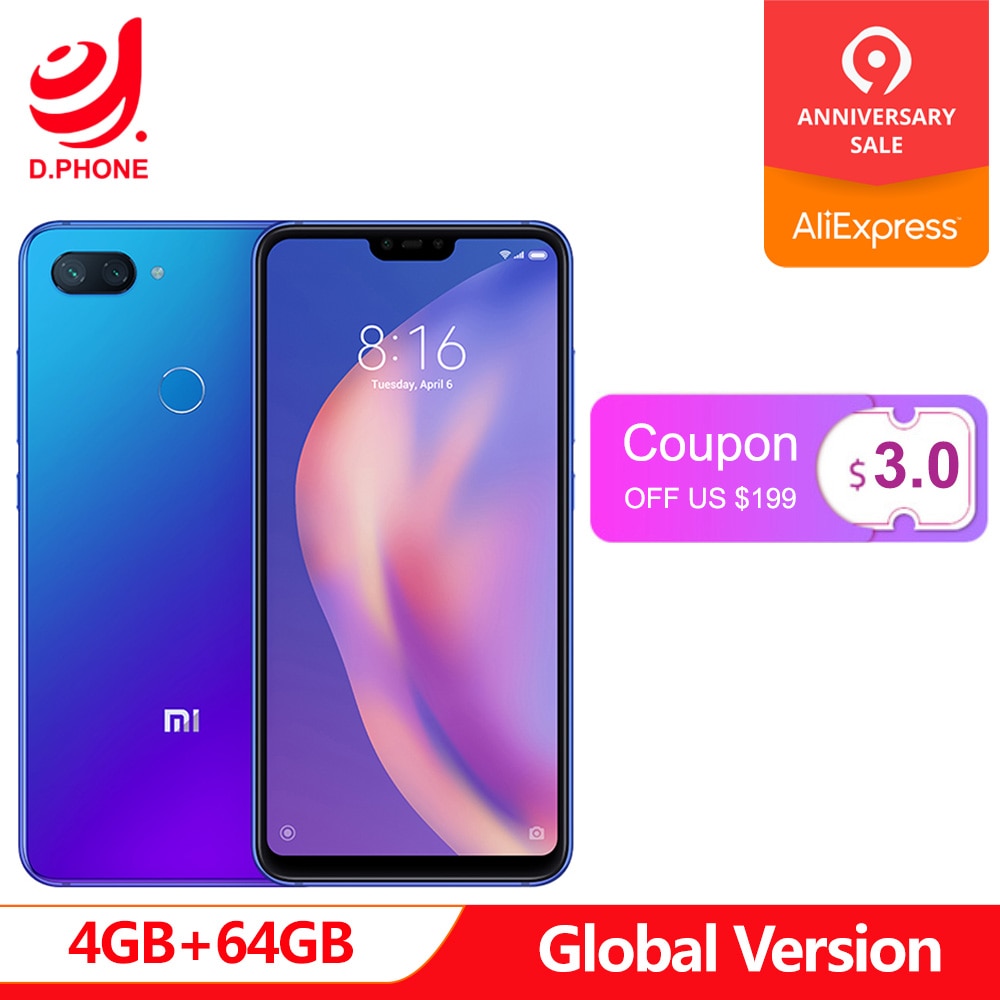 Global Version Xiaomi Mi 8 Lite 4GB 64GB Mi8 Lite Snapdragon 660 AIE 6.26" 19:9 Full Screen 24MP Front Camera Cellphone 1080P