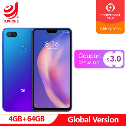 Global Version Xiaomi Mi 8 Lite 4GB 64GB Mi8 Lite Snapdragon 660 AIE 6.26" 19:9 Full Screen 24MP Front Camera Cellphone 1080P