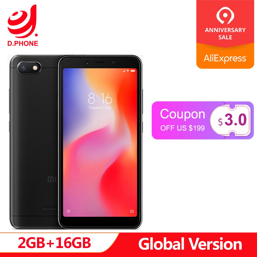 Global Version Xiaomi Redmi 6A 18:9 Full Screen MTK Helio A22 MIUI 9 2GB 16GB 4G LTE AI 13.0MP Face Recognition 6 A Phone