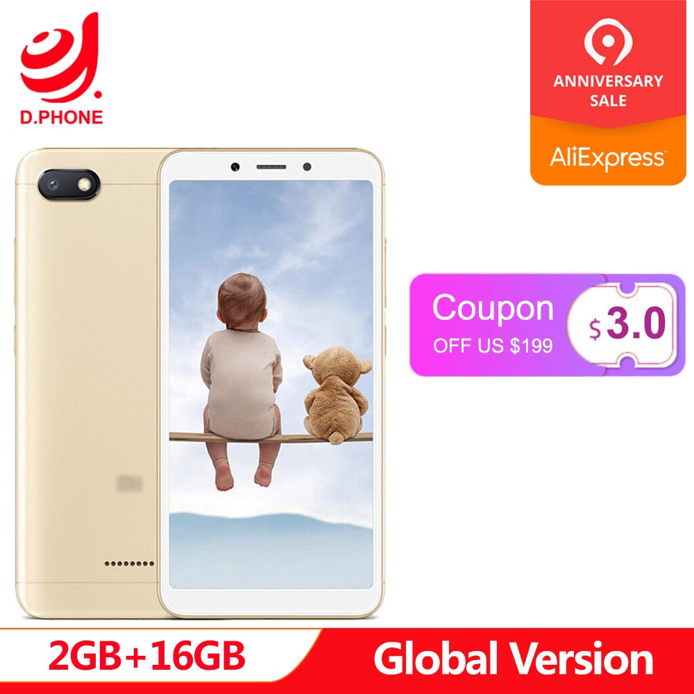 In Stock Original Global Version Xiaomi Redmi 6A 2GB 16GB 5.45" 18:9 Full Screen MTK Helio A22 Quad Core 13MP Camera Cellphone