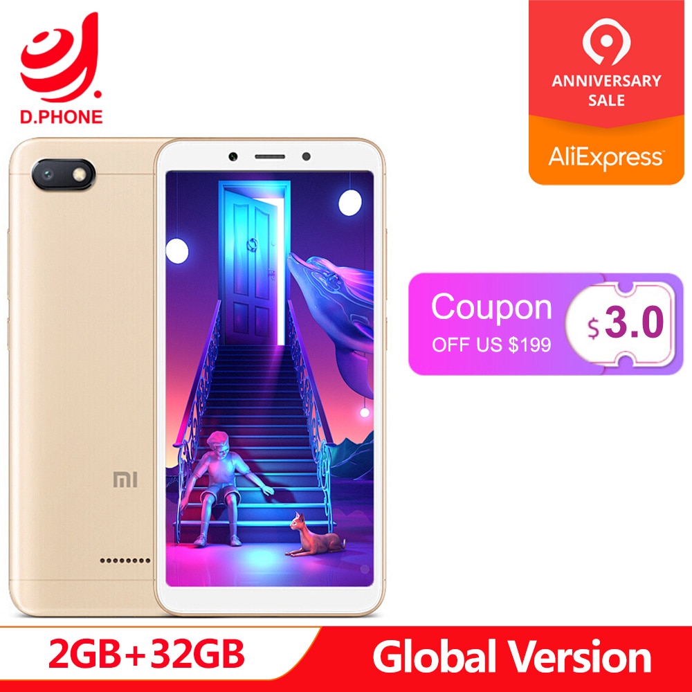 Original Global Version Xiaomi Redmi 6A 6 A 2GB 32GB Smartphone 5.45'' Full Screen A22 Quad Core 13MP Camera AI Face Unlock