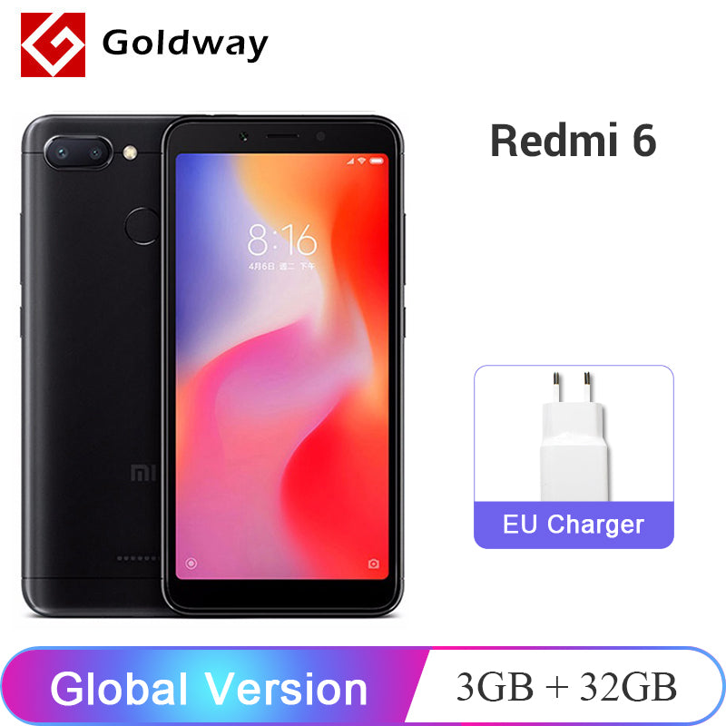 Global Version Original Xiaomi Redmi 6 3GB 32GB Smartphone Helio P22 Octa Core CPU 12MP+5MP Dual Cameras 5.45" 18:9 Full Screen