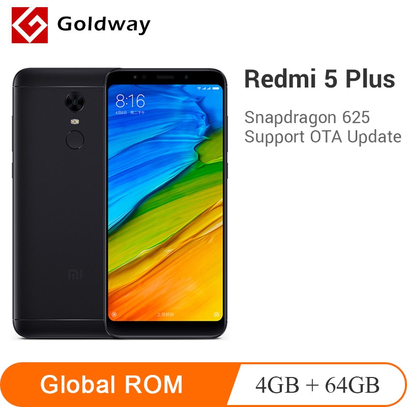 Original Xiaomi Redmi 5 Plus 4GB RAM 64GB ROM Mobile Phone Snapdragon 625 Octa Core 5.99" 18:9 Full Screen 4000mAh Battery