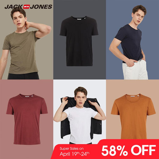 JackJones 2019 Brand New Men's Cotton T shirt Solid Colors T-Shirt Top Fashion tshirt men's Tee More Colors 3XL 2181T4517 - testanother
